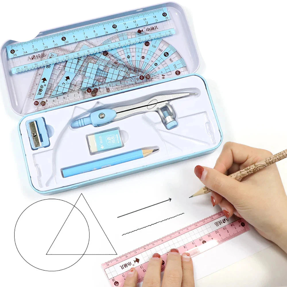 8-delige meetkundige liniaal- en potlodenset | Tekenset | Schoolset voor wiskunde en geometrie studenten