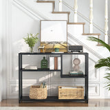 Zwarte Consoletafel – 4-Lagen Opbergrek, Industrieel Design, Voor Hal, Woonkamer of Achter de Bank