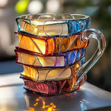 Glazen Koffiekop van 350 ml met 3D Boekpatroon – Handgemaakt, Hoogwaardige Glas
