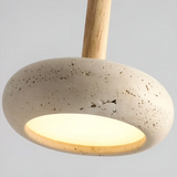 LED Retro Japanse Lamp | TranquilHalo | Verstelbare Hanghoogte | Geel Grottensteen & Hout | Ø 15cm Hanger | Max 2m Snoer | Eenvoudige Montage | Rustgevend Ontwerp