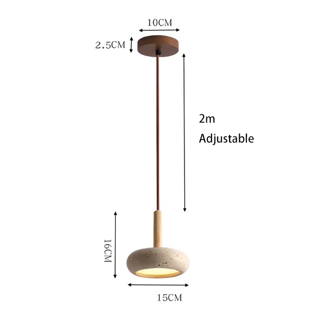 LED Retro Japanse Lamp | TranquilHalo | Verstelbare Hanghoogte | Geel Grottensteen & Hout | Ø 15cm Hanger | Max 2m Snoer | Eenvoudige Montage | Rustgevend Ontwerp
