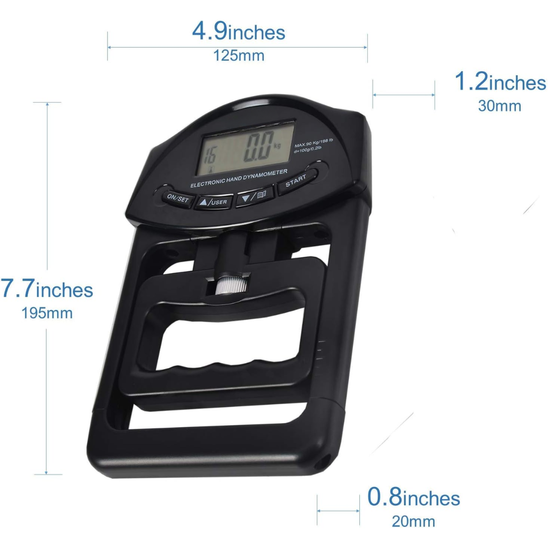 Gripmaster Digitale Handdynamometer – Precieze Gripkrachtmeter tot 90 kg – Compacte, Draagbare Griptester voor Fitness, Therapie & Revalidatie