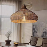 Handgeweven Rieten Hanglamp – Rustieke Plafondlamp met Verstelbare Hoogte