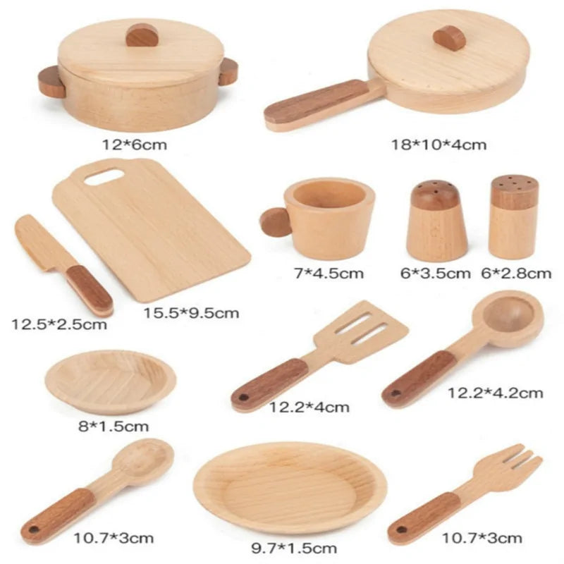 Houten keukenspeelgoed met boomstamlook voor rollenspellen & leerplezier