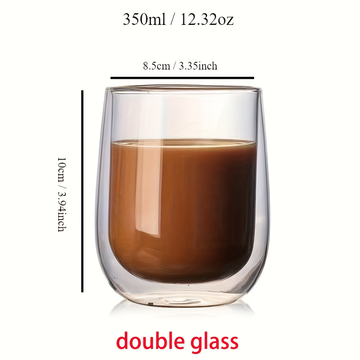 Set van 4 Dubbelwandige Glazen – 350ml Glas voor Warme en Koude Dranken