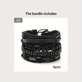 Stijlvolle Leren en Houten Armbanden Set - Voor de Moderne Man