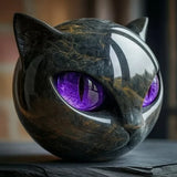 NoirCat Sculptuur | Hoogglans Hars Kat Hoofd Buste | Reflectieve Marmer-Gemodelleerde Afwerking | Hoog-Contrast Pupil Dilation Optiek | Desktop Anatomisch Feline Model | Niet-Poreus Gewogen Kunstobject
