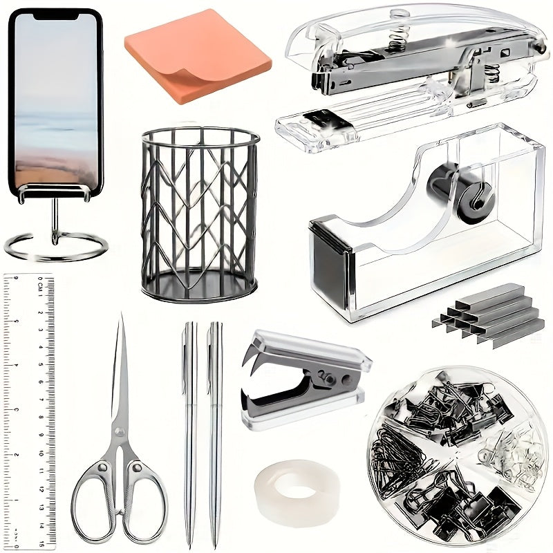 Roségouden acryl bureau organizer set | Bureau organizer | Complete set met nietmachine, liniaal en meer