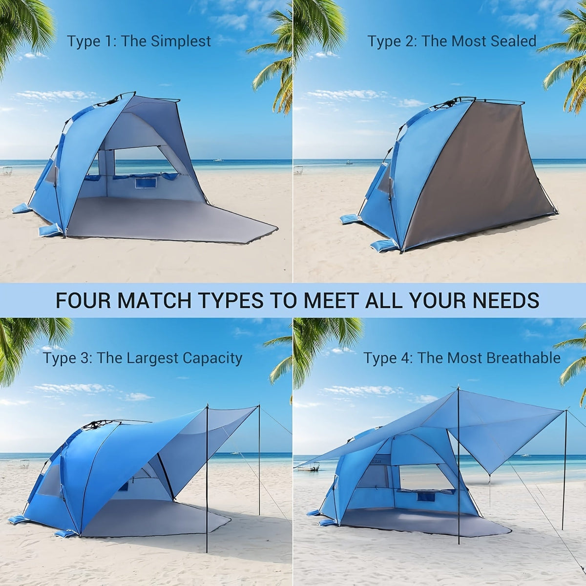 BreezeShield Strandtent – Lichtgewicht en Ruimtelijk voor 4-6 Personen