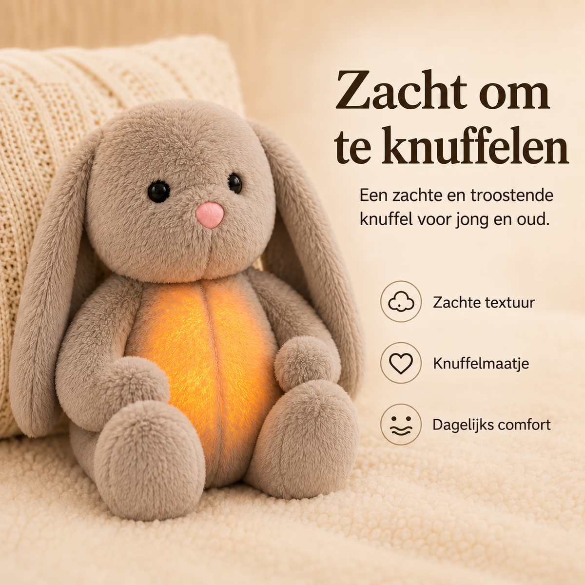 Rustgevende Knuffel met Ademhaling & Nachtlampje - Kalmerend