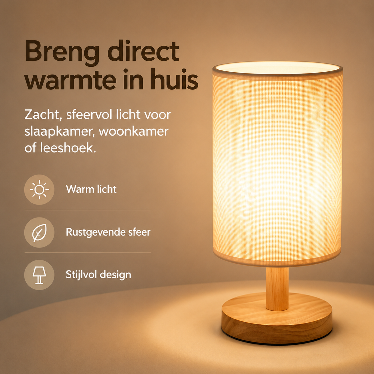 Moderne Houten Nachtkastje Lamp | Dimbaar & Afstandsbediening