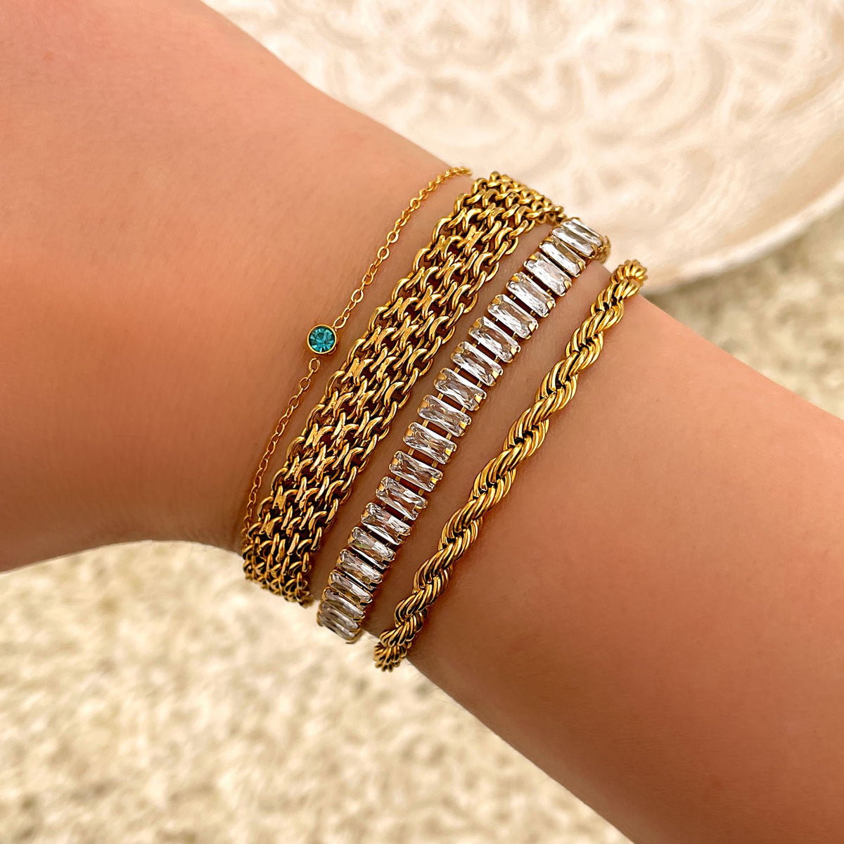 Ronde Edelsteen-Geboortesteen-Armband