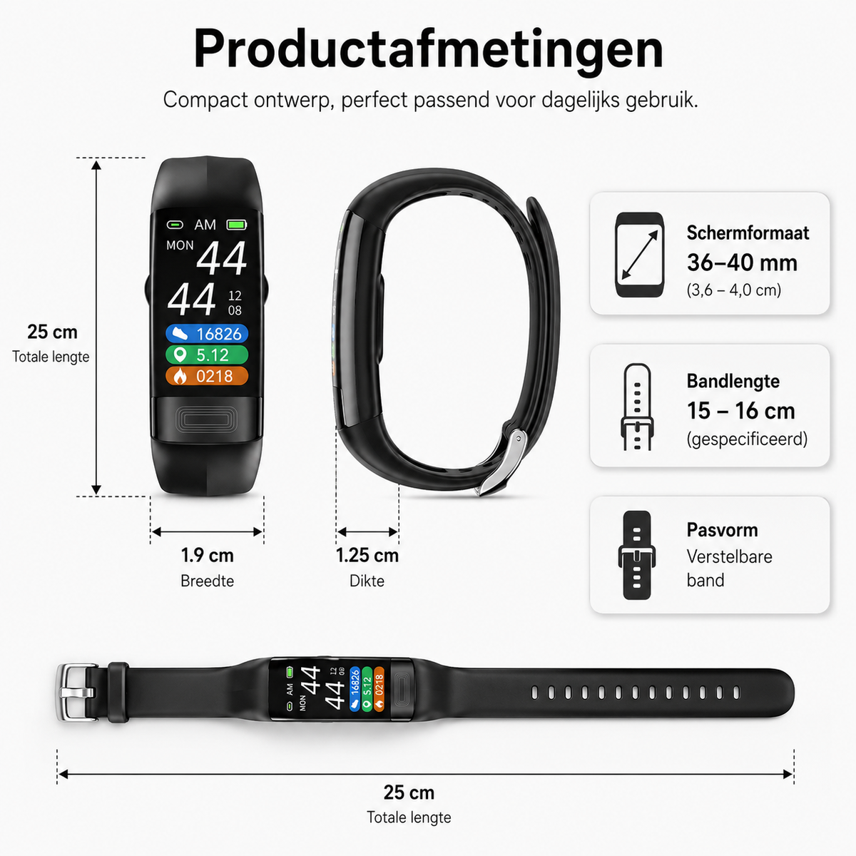 Slimme armband met bloeddrukmeter, ECG, hartslag, zuurstofverzadiging en slaaptracker - goedgekeurd door FDA
