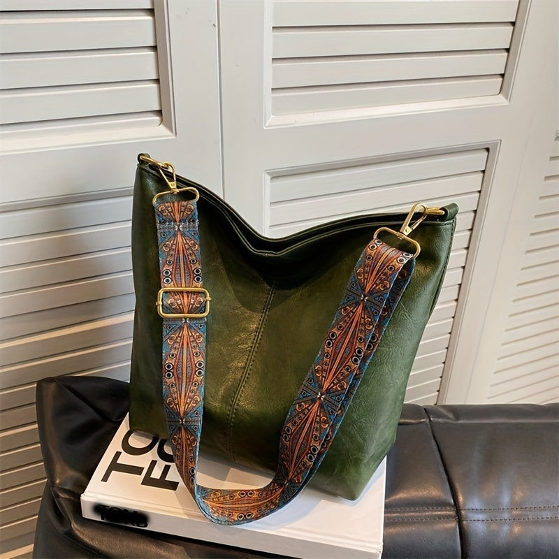 Brede Geometrische Tas – Grote Capaciteit Crossbody met Retro Vibe