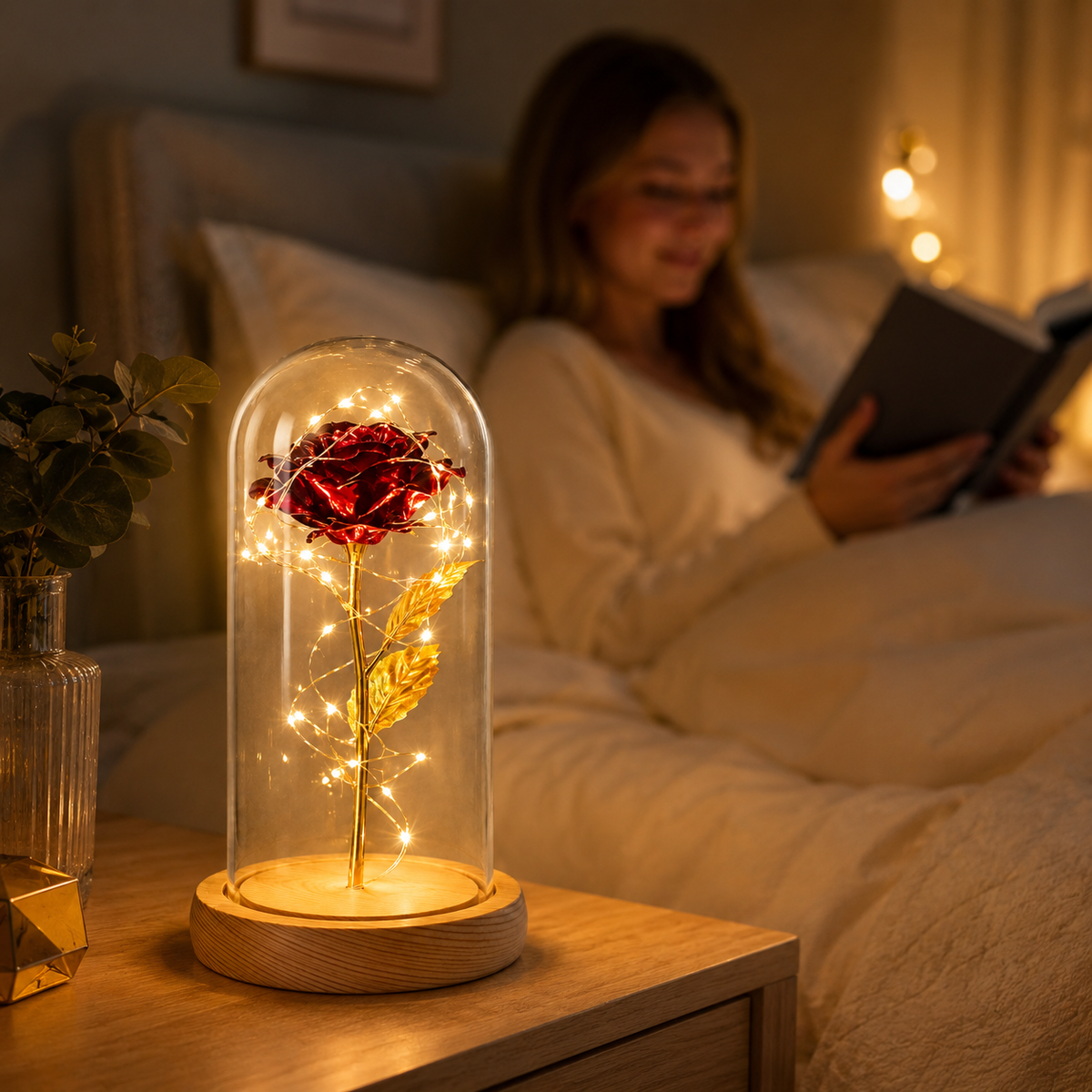 Eeuwige Roos | Gouden Roos in Glazen Stolp met LED-Verlichting