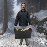 Filz-Kaminholzkorb FELDURA | Opvouwbaar | 55L Volume | Met houten handvatten & leren details | Donkergrijs