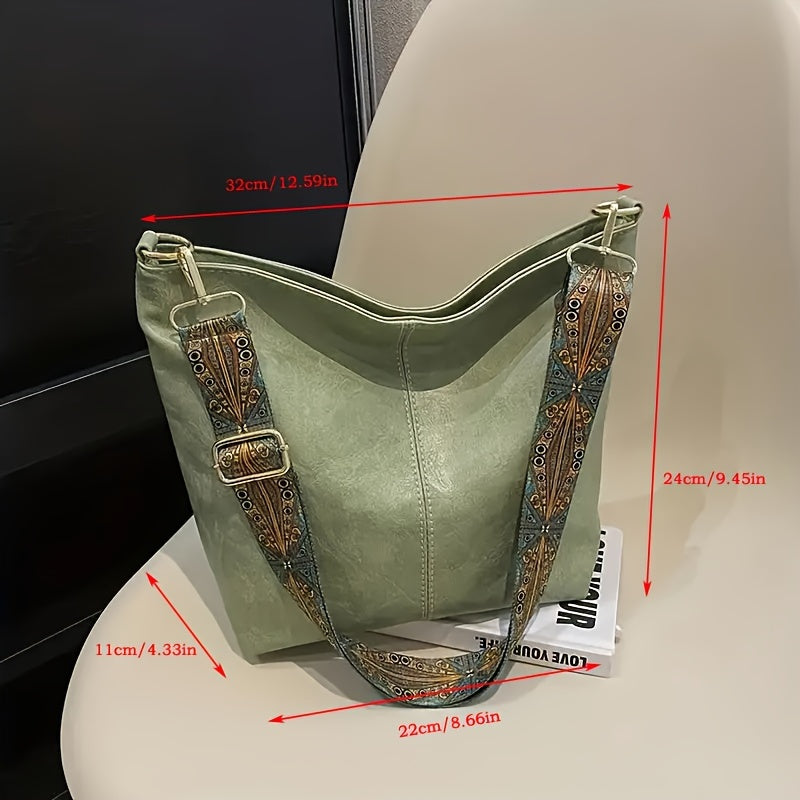 Brede Geometrische Tas – Grote Capaciteit Crossbody met Retro Vibe