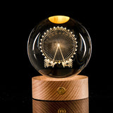 3D Kristallen LED Lamp – Decoratieve Lichtbol met Houten Basis