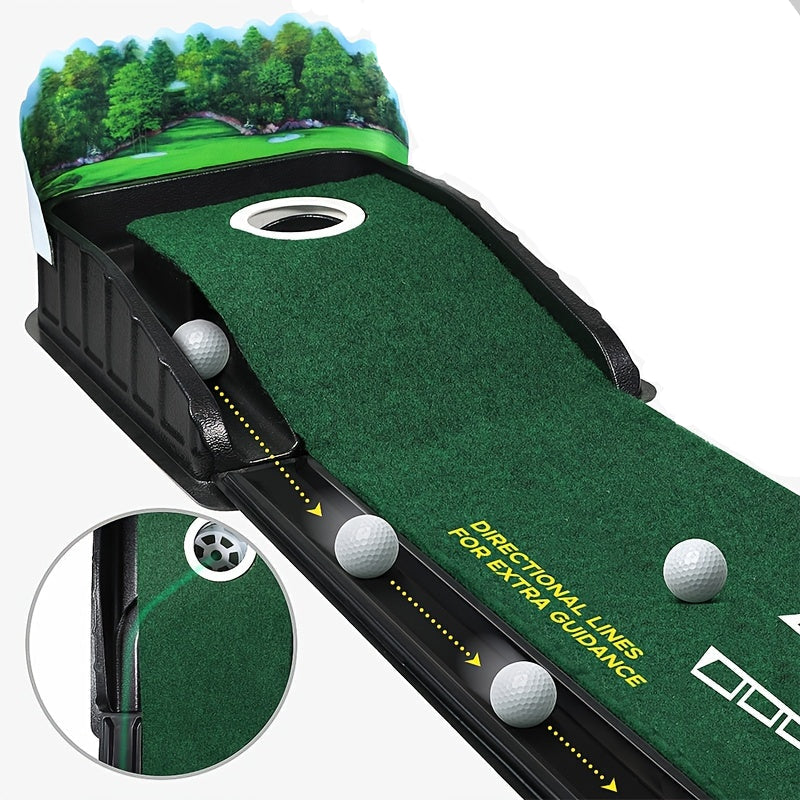 HUAEN – Golf Accelerator Pro Putting Mat | Puttingmat met Terugslagfunctie | Polyester Mat met Lengtegidsen 213 cm