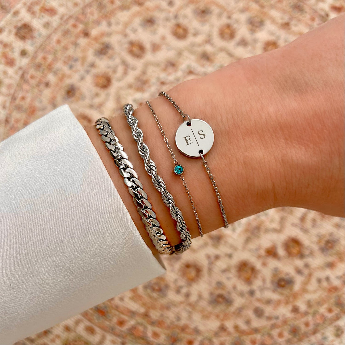 Ronde Edelsteen-Geboortesteen-Armband