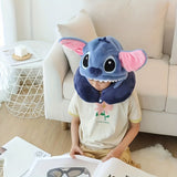 Pluche Stitch Reisnekkussen met Kap - Comfortabel U-Vormig Kussen met Oorkleppen