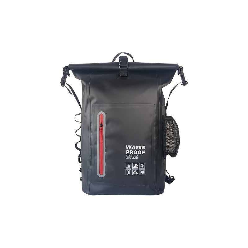Waterdichte 25L roll-top rugzak met meerdere vakken, stevige gespafdichting en mesh zijvak