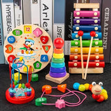 EduQuest 5-in-1 Montessori Set – Natuurlijk Houten Leer Speelgoed voor Baby's vanaf 6 maanden