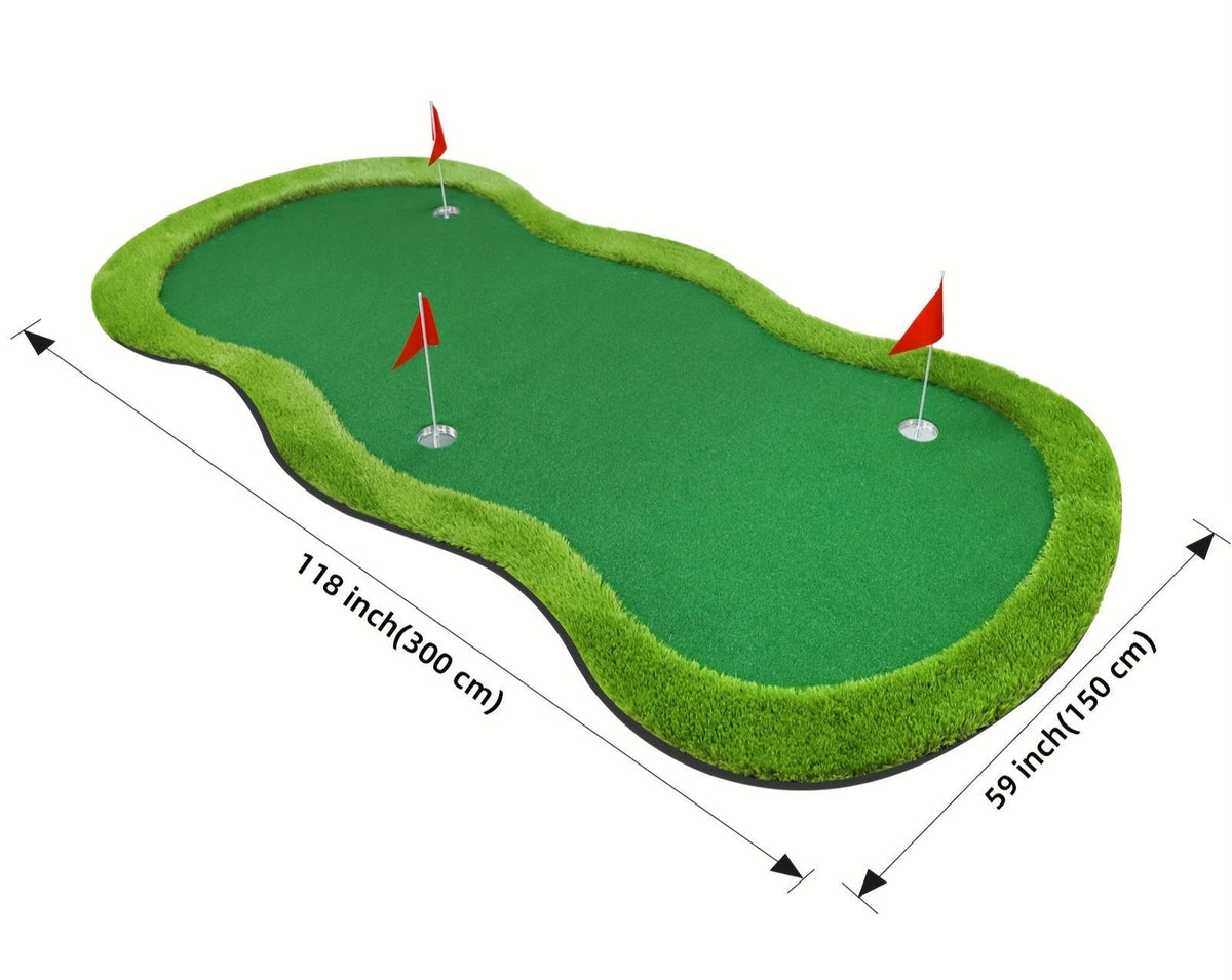 Grote Golf Putting Mat 152×305 cm | Indoor/Outdoor Golfmat | 3 Holes met Vlaggen & Cups voor Oefening