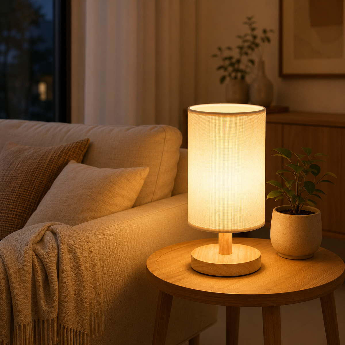 Moderne Houten Nachtkastje Lamp | Dimbaar & Afstandsbediening