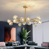 Moderne IJsglas Kubus Kroonluchter – Elegante Lineaire Messing Statement Verlichting