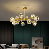 Moderne IJsglas Kubus Kroonluchter – Elegante Lineaire Messing Statement Verlichting
