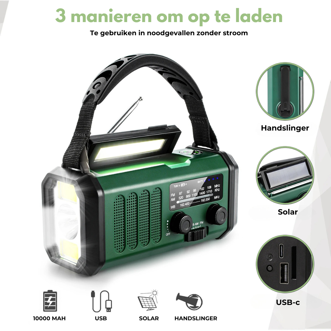 Professionele Noodradio - Opwindbaar & Solar - Krachtig en Duurzaam