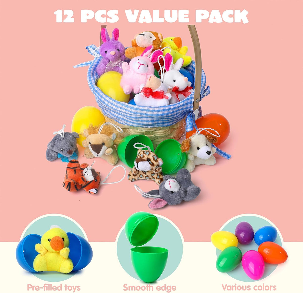 Pluche Paaseieren met Mini-Dieren voor Kinderen – 12 Stuks Verrassings-eieren