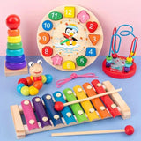 EduQuest 5-in-1 Montessori Set – Natuurlijk Houten Leer Speelgoed voor Baby's vanaf 6 maanden