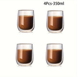 Set van 4 Dubbelwandige Glazen – 350ml Glas voor Warme en Koude Dranken
