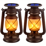 Set van 2 Solar Lantaarns – Vintage Dansende Vlam LED Lichten voor Tuin en Patio