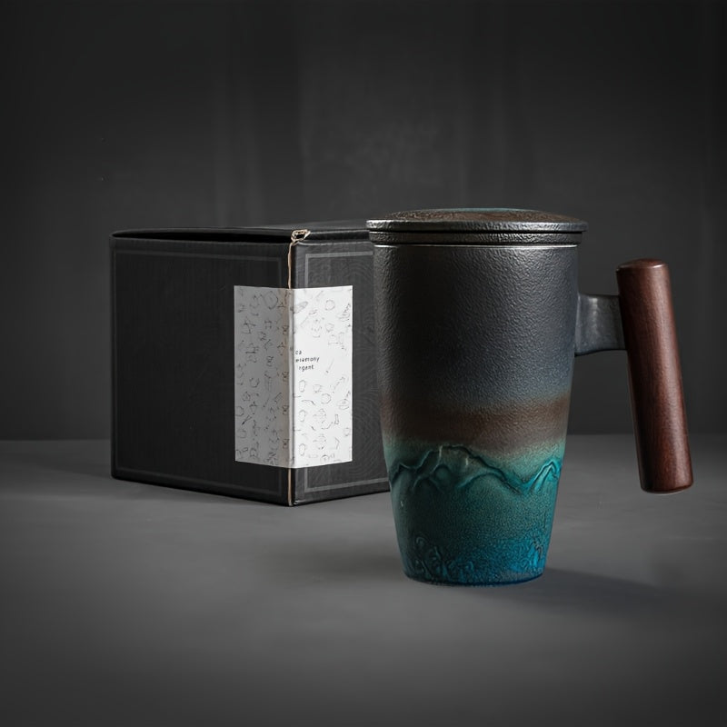 Handgemaakte Keramische Theemok met Zeef – Authentiek Design en Praktisch Gebruik