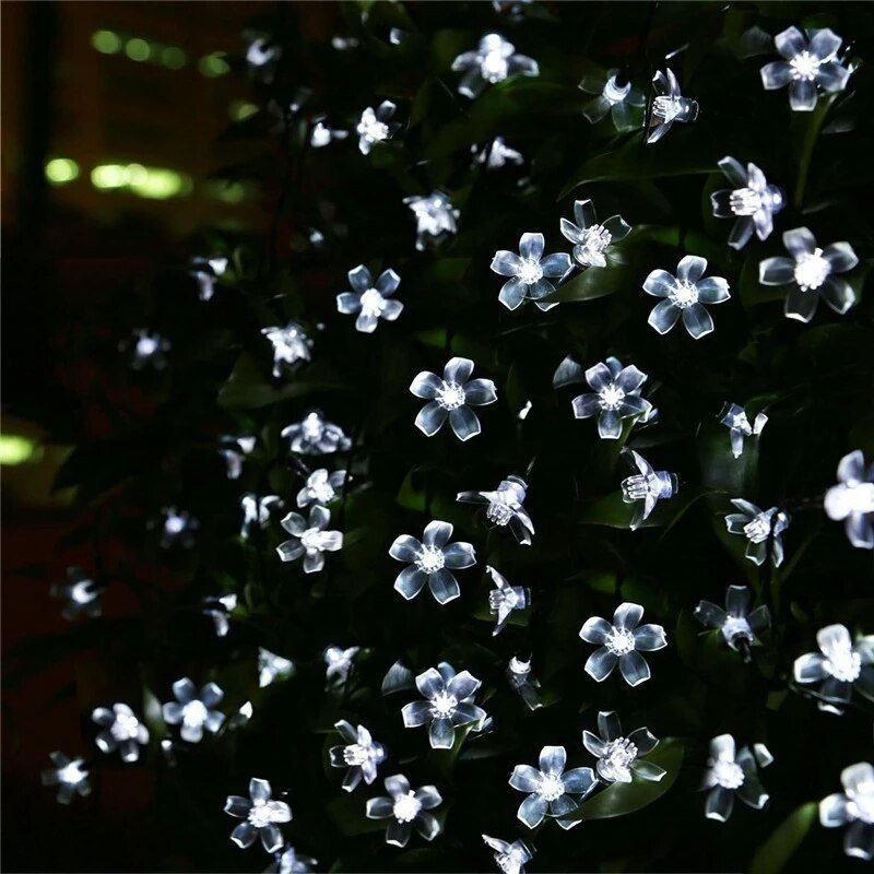 Solar Sakura Blossoms LED String Lights for Garden Decor