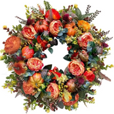 Herfstkrans 40 cm Pioenrozen en Pompoenen Deurdecoratie