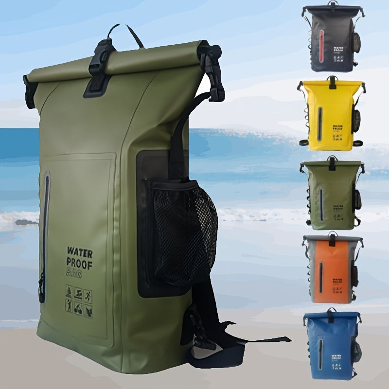 Waterdichte 25L roll-top rugzak met meerdere vakken, stevige gespafdichting en mesh zijvak