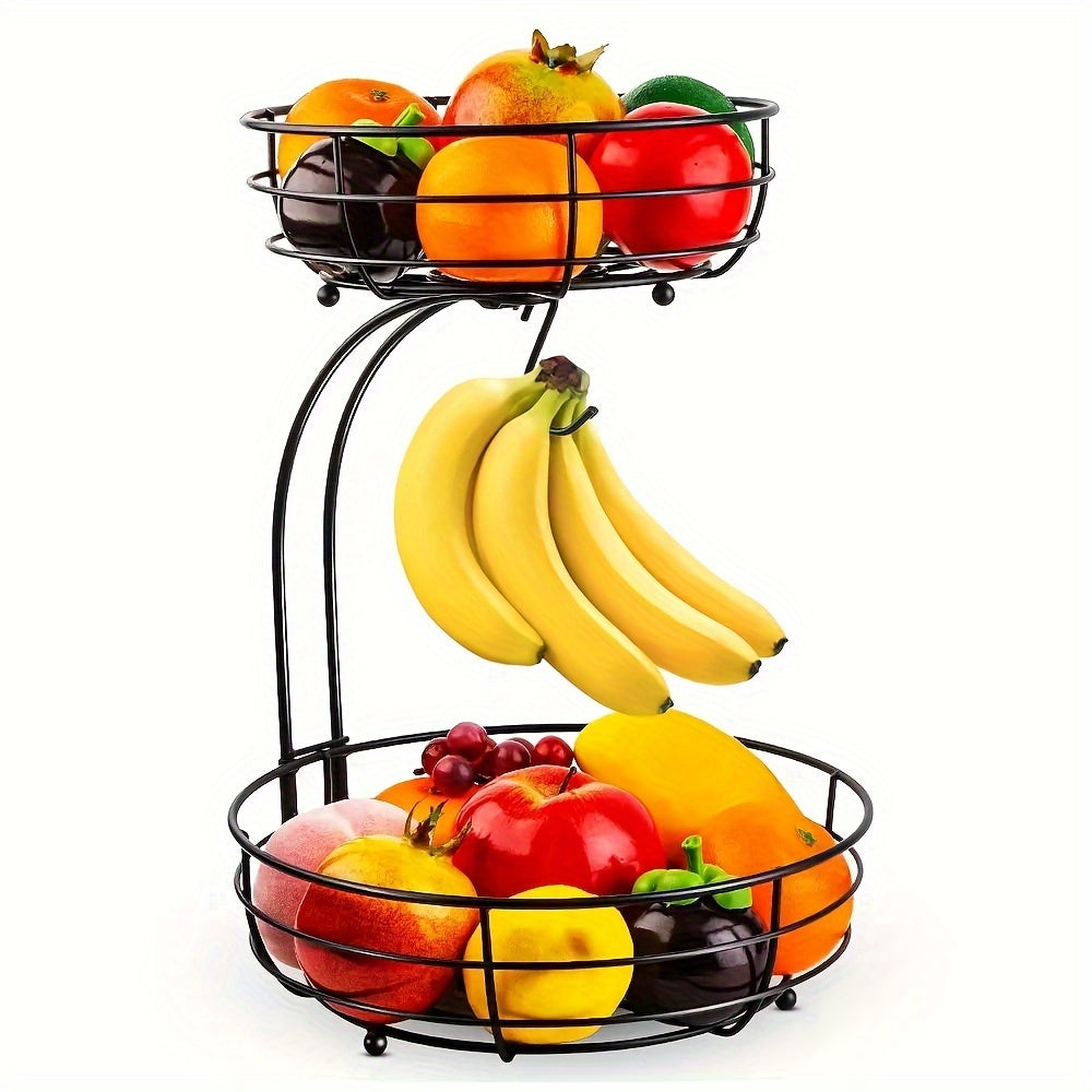 2-Laags Ovale Fruitmand met Bananenhouder – Metalen Keuken Organizer