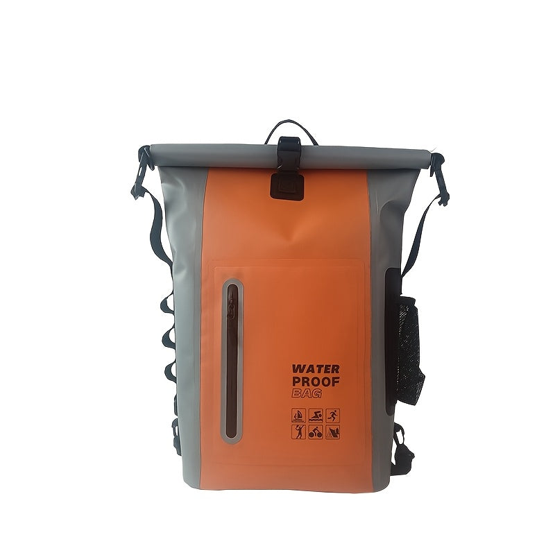 Waterdichte 25L roll-top rugzak met meerdere vakken, stevige gespafdichting en mesh zijvak