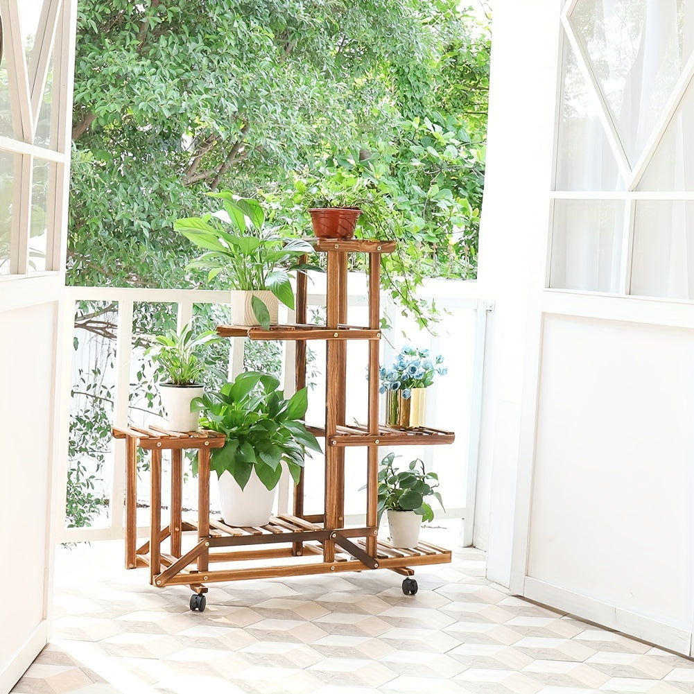 Robuuste 6-laags Houten Plantenstandaard – Gecarboniseerde Behandeling