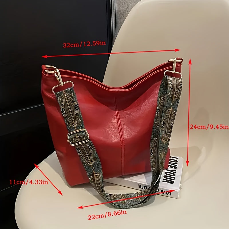 Brede Geometrische Tas – Grote Capaciteit Crossbody met Retro Vibe