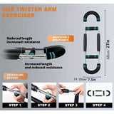 Verstelbare arm- en borstspiertrainer voor mannen met roestvrijstalen frame en comfortabele blauwe grips