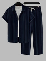 Heren Tweedelige Set | Gestreept Overhemd & Trekkoord Broek | Casual & Comfortabel