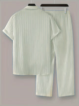 Heren Tweedelige Set | Gestreept Overhemd & Trekkoord Broek | Casual & Comfortabel