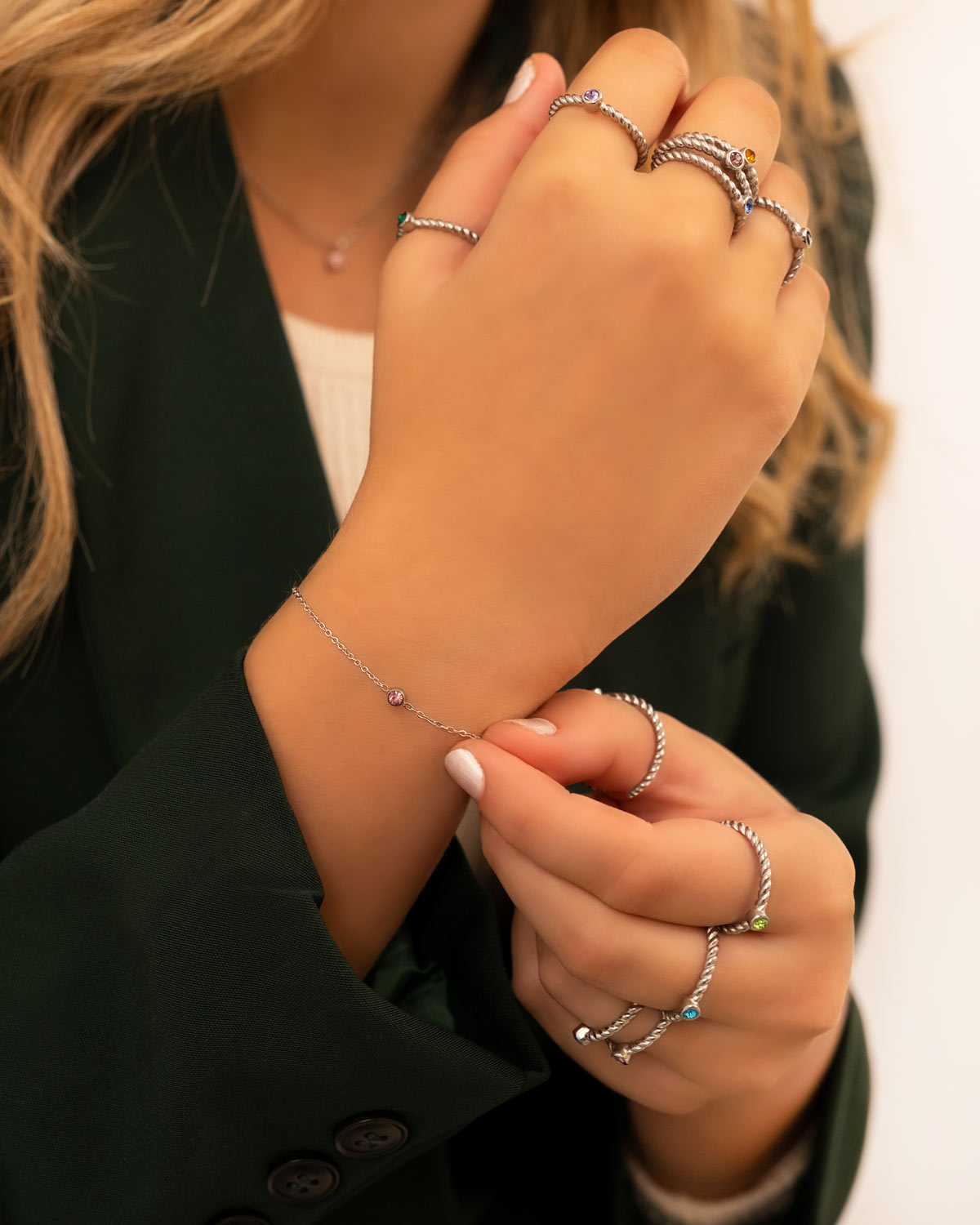 Ronde Edelsteen-Geboortesteen-Armband