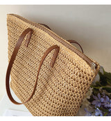 Geweven Korbtas met Leren Handvatten – SummerBreeze Tote