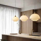 Melkwitte Glazen Hanglamp | Mid-Century Modern Design | Diameter Variaties | Verstelbare Ophanglengte | Glas en Messing | Geschikt voor 110V-120V | Elegant Statement Stuk voor Interieur